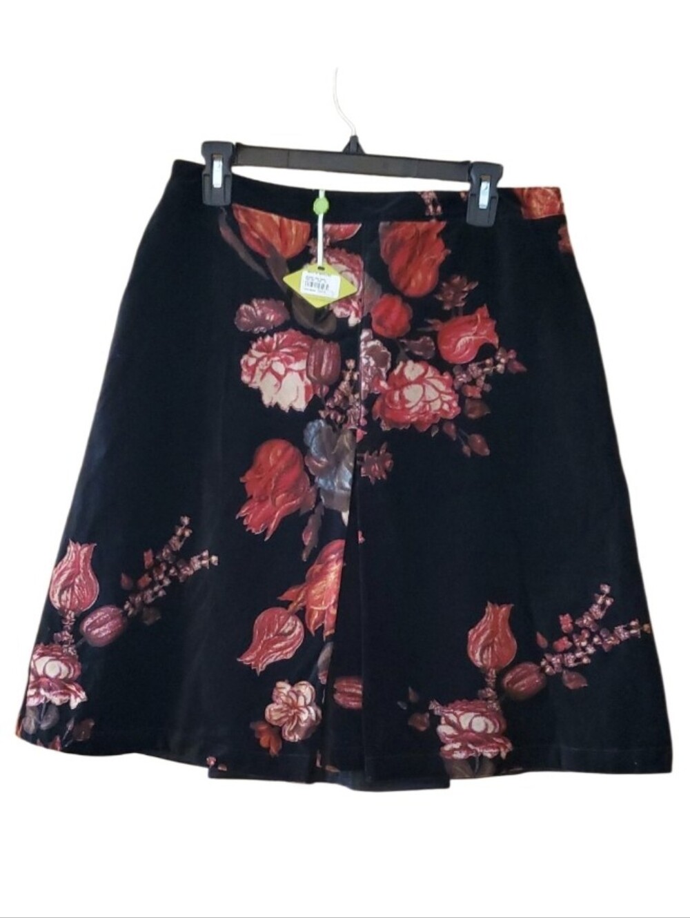 Oilily Vintage Women's Black Velvet A-Line Skirt with Red Floral Print Size 40